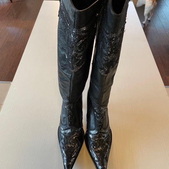 Fabulous sequin and black leather dress boot - new condition! - Picture 2 of 7
